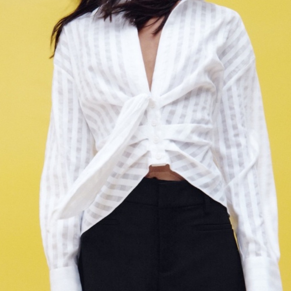 Zara White Striped Button Down Shirt